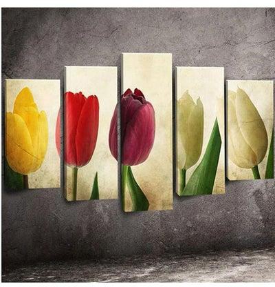 5-Piece Floral Printed Decorative Wall Art Set Yellow/Red/Beige 100x60cm