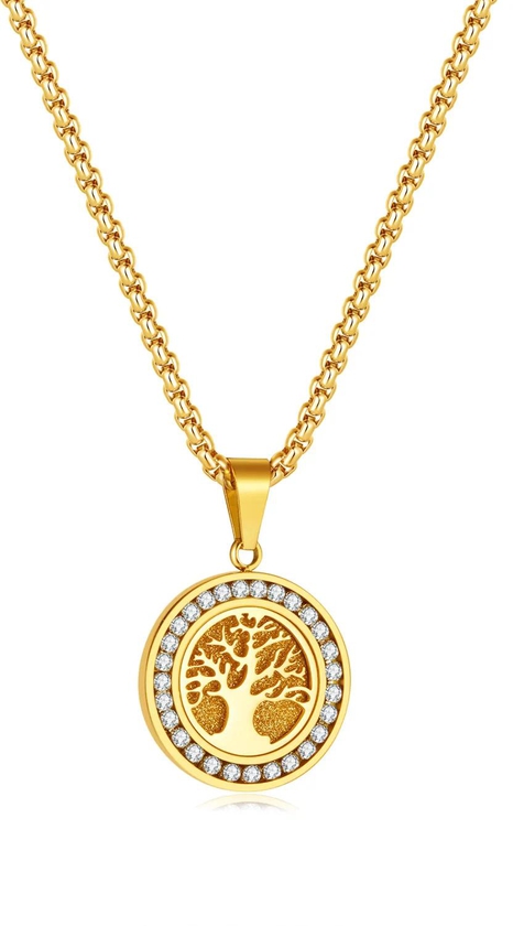 Europe and America fashion Hollowing out zircon The Tree of Life Pendant Jewelry personality Retro style Titanium steel necklace