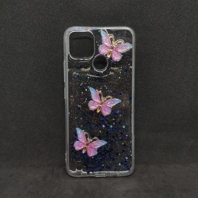 Transparent Glitter Back Cover Butterfly For Realme C21y - Blue