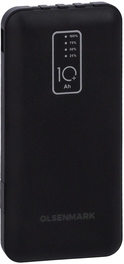 Olsenmark Power Bank, 10,000mAh Rechargeable Battery with Indicator Light, 4 Types of Cables, Quick Charge DC 5V/2.1A