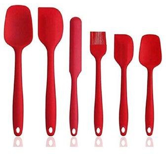 6 Piece Non-Stick Rubber Spatula Set with Stainless Steel Core – Heat-Resistant Spatula Kitchen Utensils Set for Cooking, Baking and Mixing (Red)