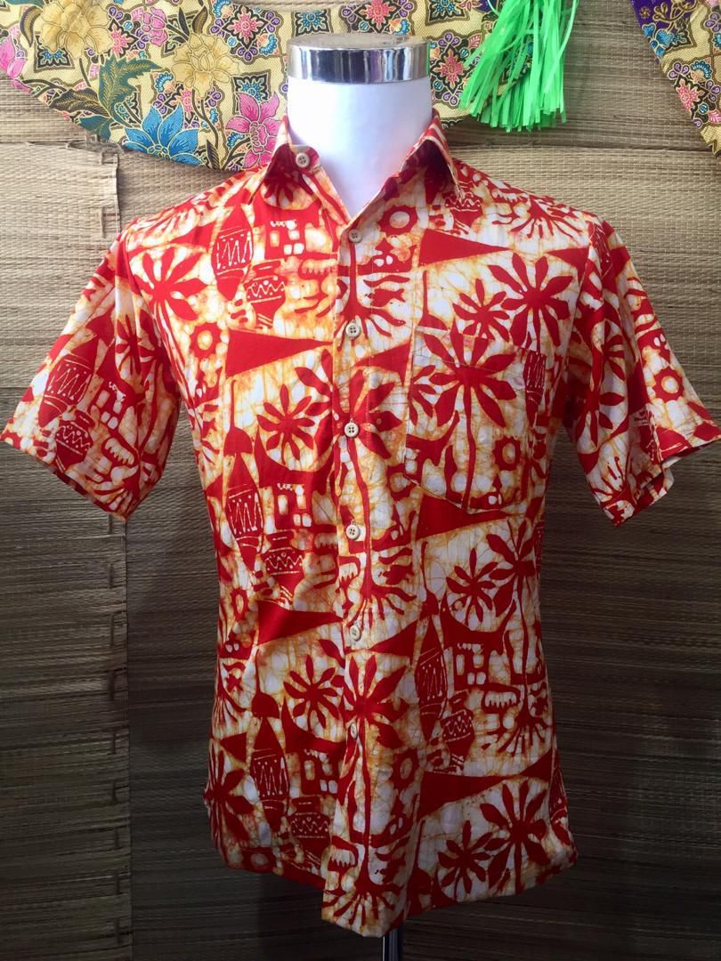 Short Sleeve Batik Men Shirt - Block Printed - 100% Cotton-SIZE S (As Picture)