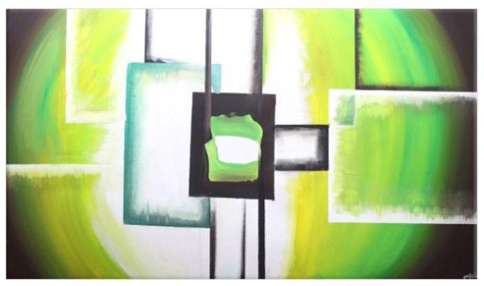 Hand Made Wall Painting Green/Black/White 140x100 centimeter