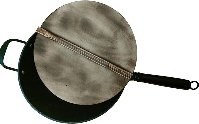 Generic- Granite Wok Frying Pan Double Handed With Wooden Lid