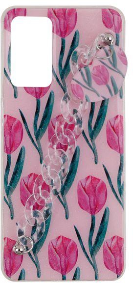 Oppo A55 4G - Printed Silicone Cover With Glitter And Clear Chain