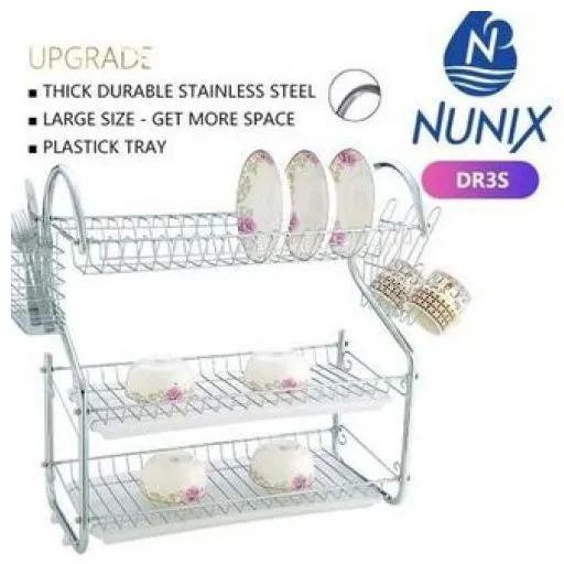 Nunix 3 Tier Stainless Steel Dish Rack Drainer