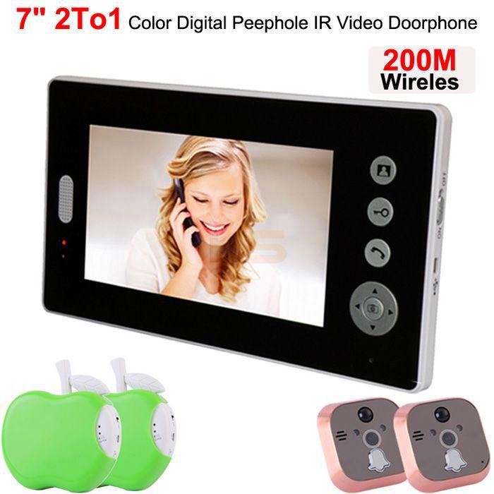 Home CCTV 2.4GHz 7inch 2To1 Color Digital 200M Wireless Peephole IR Video Doorphone
