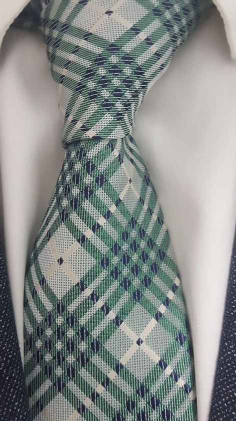 Beige - Green Neck Tie For Men Striped Pattern 6 CM