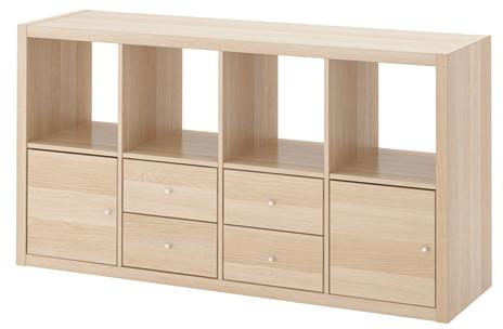 KALLAX Shelving unit with 4 inserts, white stained oak effect