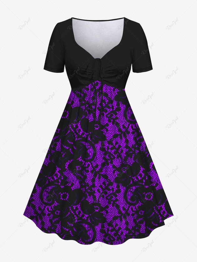 Plus Size Flower Print Cinched Ruched Dress - 6x