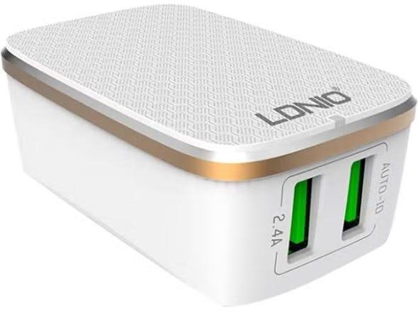 Get Ldnio Dual Port Wall Charger With Lightning USB Cable - White with best offers | Raneen.com