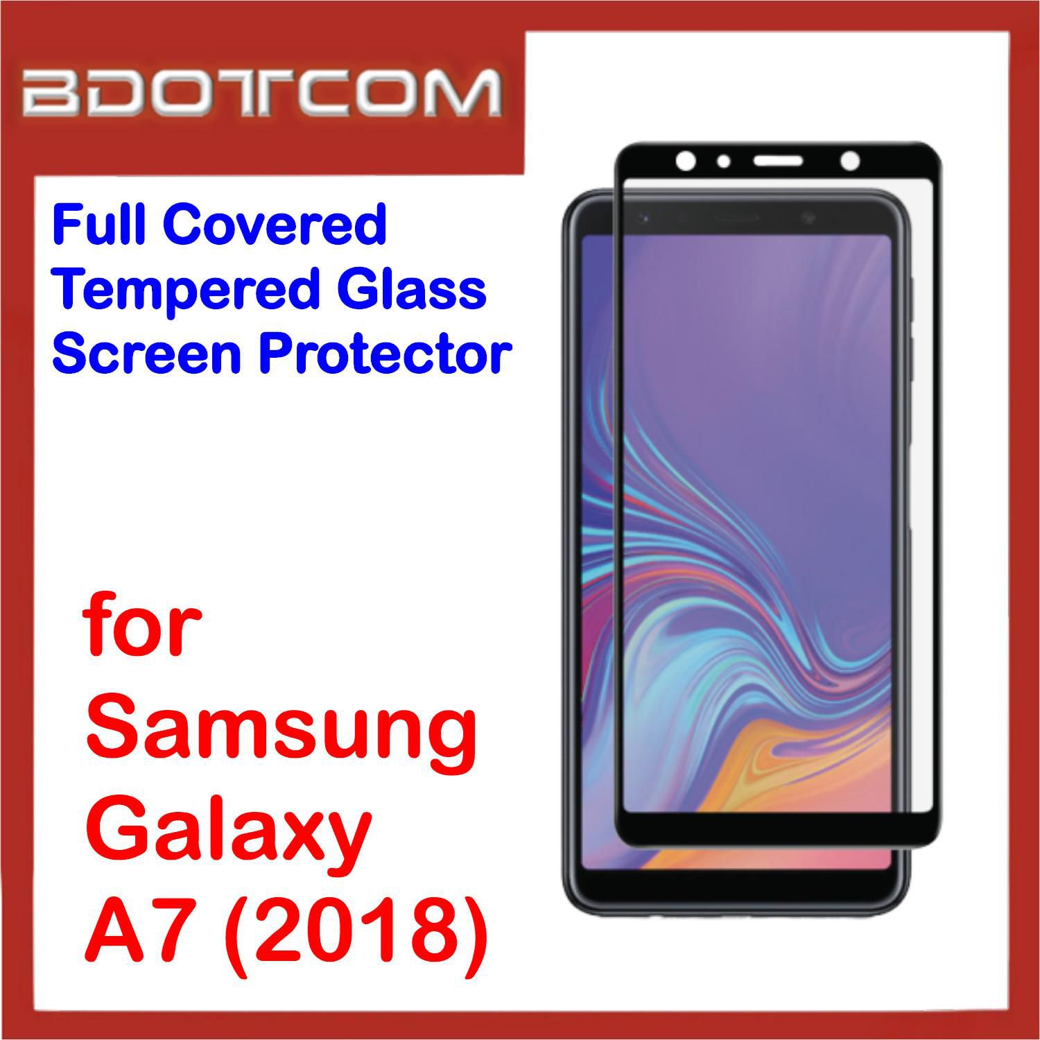 Bdotcom Full Covered Tempered Glass Screen Protector for Samsung A7 2018 (Black)