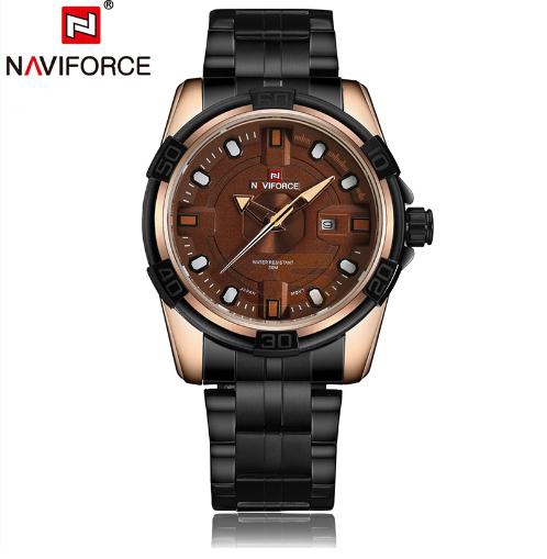 NAVIFORCE 3980 Luxury Fashion Men Sports Male Waterproof Black Full Steel Wristwatch