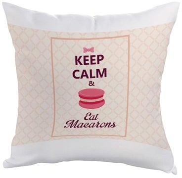 Keep Calm And Eat Macarons Printed Cushion Cover Beige/White/Pink 40 x 40centimeter
