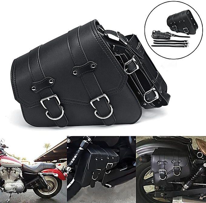Motorcycle Saddle Bag Bike Left Side Storage Black Leather For Harley 04-up