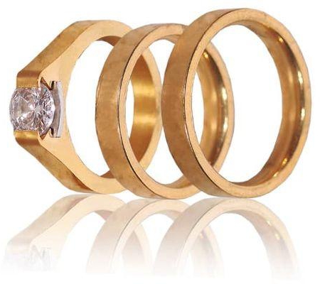 Titanium Wedding And Engagement Ring Gold-3pcs