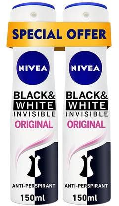 Black And White Invisible Original Antiperspirant Deodorant For women 150ml Pack of 2