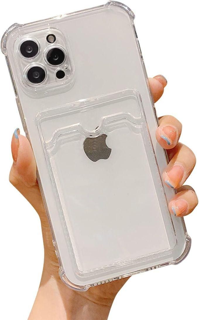 TenTech Transparent Cover With Shockproof Corners With Card Holder - Card Holder - Heat-resistant Polyurethane Card Holder For IPhone 13 Pro - Transparent