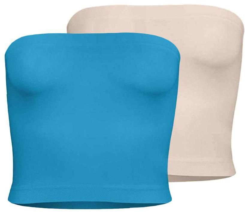 Silvy Set Of 2 Tube Tops For Women - Turquoise / Beige, Large