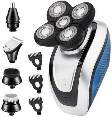 Electric Razor Bald Head Shaver Men Rotary Cordless Hair Clippers Nose Hair Trimmer Waterproof USB with 4D Floating 5 Razor Head