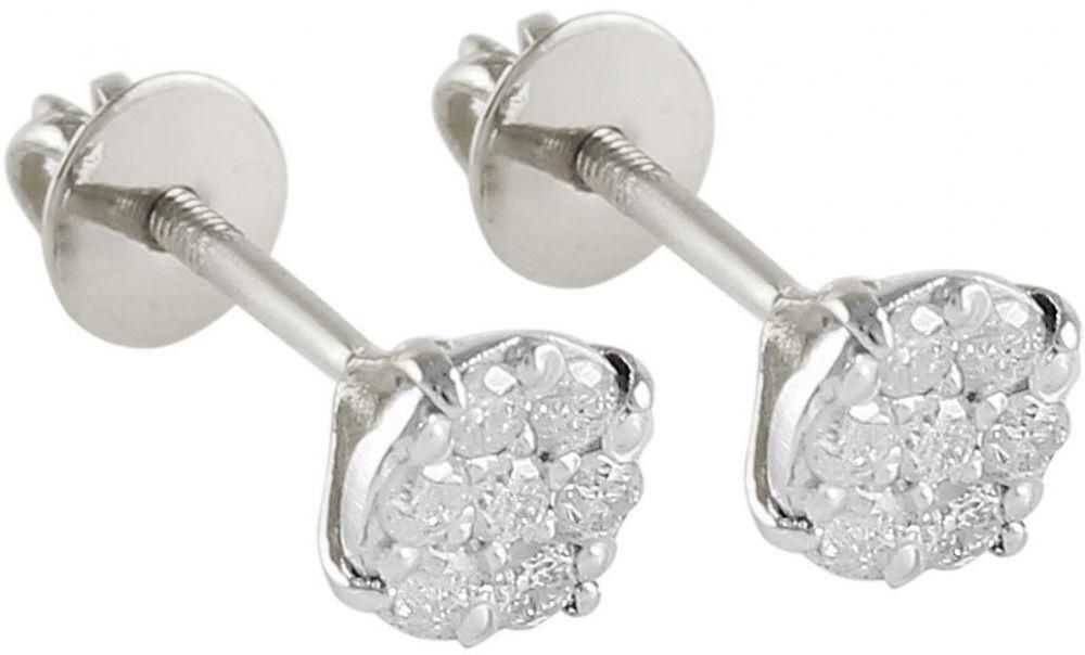 Vera Perla 18K Solid White Gold and 0.14ct Genuine Diamonds Solitaire Screw Back Earrings