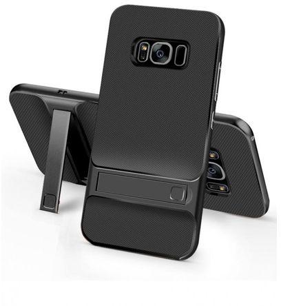 Generel ELEGANCE Grid Pattern TPU / PC Kickstand Combo Back Cellphone Cover - For Samsung Galaxy S8 SM-G950 - Black