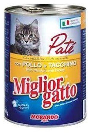 Miglior Gatto ميجليور جاتو طعام رطب للقطط بالدجاج والديك الرومي - علبة 400 جرام