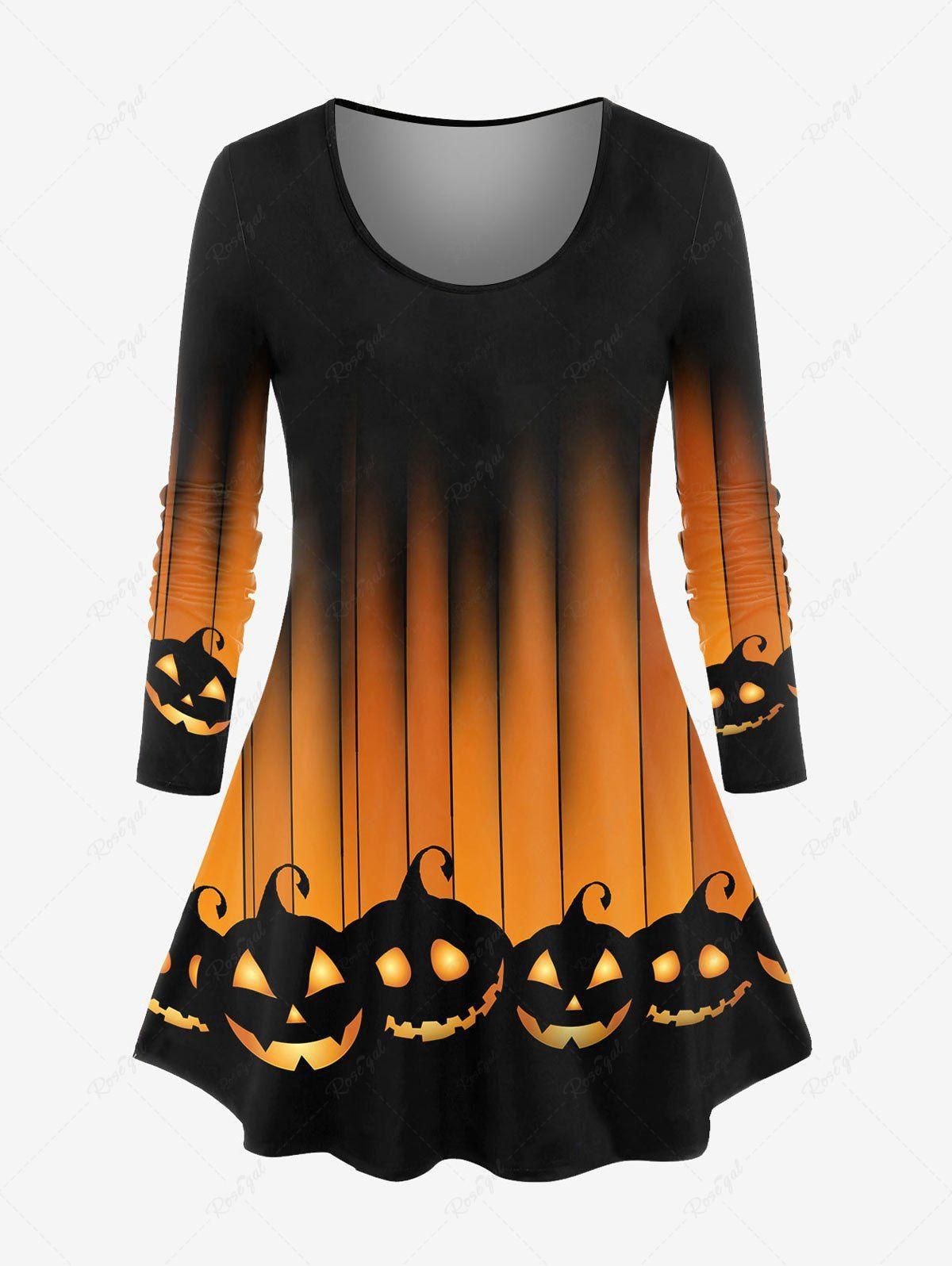Halloween Long Sleeve Pumpkin Print Tee - 5x | Us 30-32