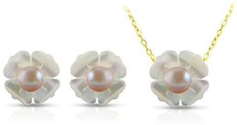 Vera Perla 18K Yellow Gold Flower Shape with Purple Pearl Jewelry Set - 2 Pieces