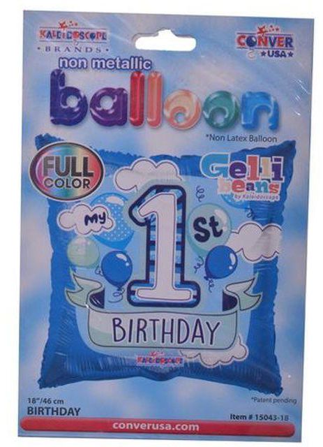 بالون هيليوم من كالي دي سكوب علي شكل مربع تهنئة عيد ميلاد سنة اولي لولد،لبني