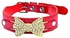 Eissely Pet Dog Puppy Cat Collar Bling Crystal With Leather Bow Necklace RD/M