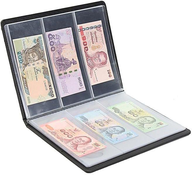 60 Pockets Paper Money Collection Album Stamps Book Leather Notes Black