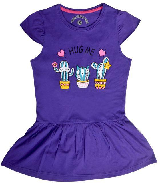 Izor " Hug Me " Printed Sleeveless Girls Dress - Purple