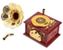 صندوق موسيقي على شكل جرامافون بتصميم قديم أحمر/ذهبي