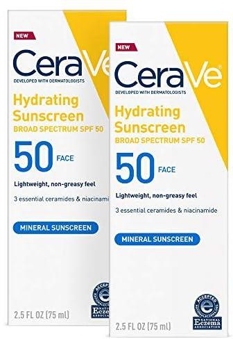 CeraVe 100% Mineral Sunscreen Spf 50 | Face Sunscreen With Zinc oxide & Titanium Dioxide for Sensitive Skin | 2.5 Oz, 2 Pack