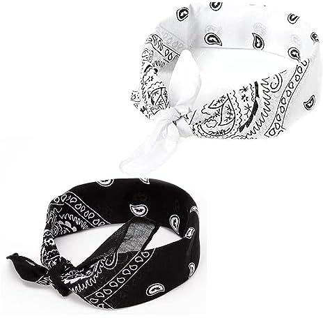 Black and White Hair Bandana for Men and Women 2 Piece Black and White