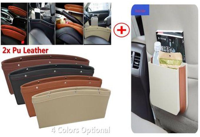 Pair Catch Catcher Pu Leather Pocket Storage Organizer Box + Car Back Seat Rubbish Bin