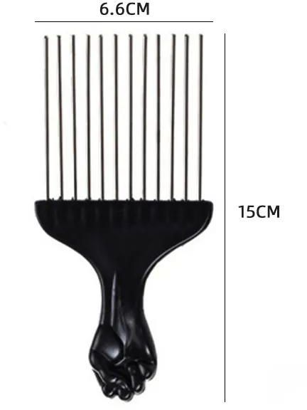 Black Fist Afro Pick Metal Wide Teeth Hair Comb For Volumizing Hair Styling Anti-static Comb Brush Detangling Comb