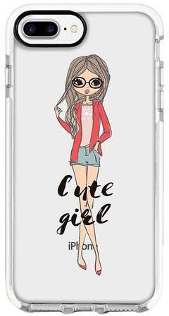 غطاء حماية واق لهاتف أبل آيفون 8 بلس مزين برسمة فتاة حالمة وعبارة "Cute Girl"