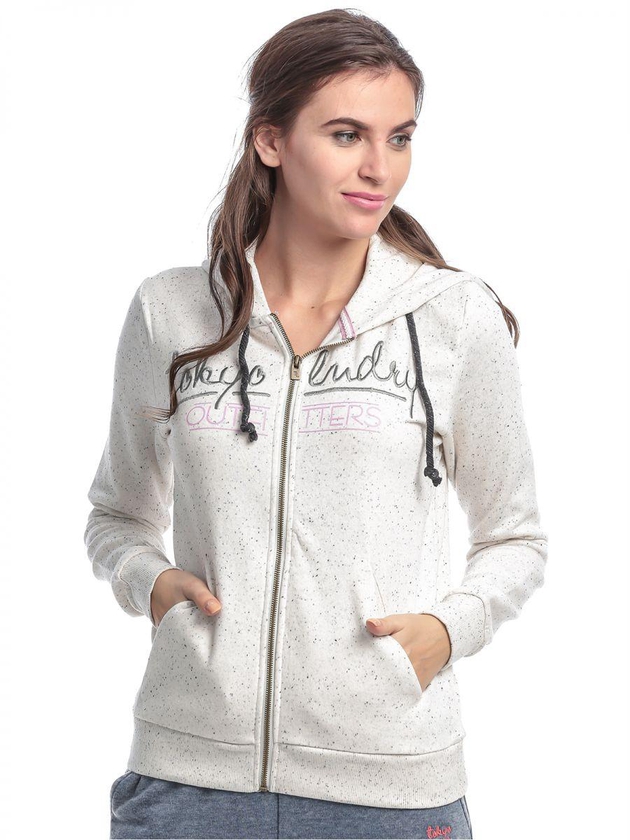 Tokyo Laundry Ice Grey Polyester Zip Up Hoodie For Women