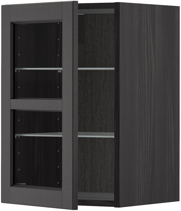 METOD Wall cabinet w shelves/glass door - black/Lerhyttan black stained 40x60 cm