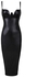 Black Faux Leather Padded Midi Dress