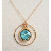 Light Blue Round Rivoli Swarovski Elements Crystal Circle Frame 24 Inch 14K Gold Fil LED Chain Necklace