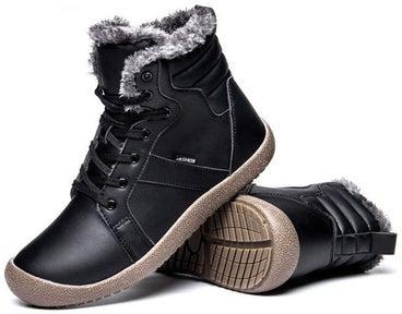 حذاء بوت للتدفئة والسير على الثلج بتصميم أنبوبي مصنوع من الجلد ومخملي ومتوسط السمك وناعم ومضاد للانزلاق أسود