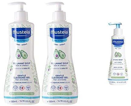 Mustela Gentle Cleansing Gel, 500ml x Pack of 2 & Hydra Bebe Body Lotion For Normal Skin, 300 Millilitre