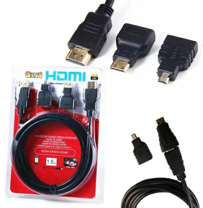 1.5m 3-in-1 HDMI to HDMI/Mini/Micro HDMI Adapter Cable Kit HD for Tablet PC TV - Black