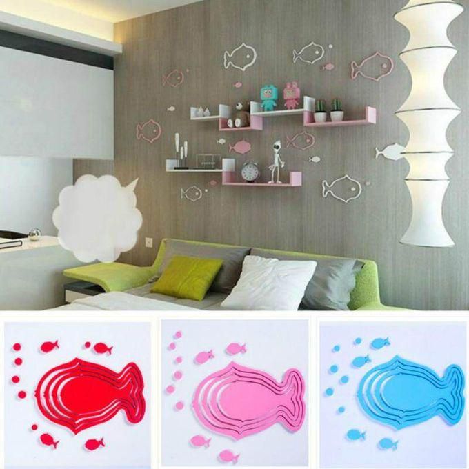 Generic 4pcs Creative 3D Wooden Sticker Fish Shape DIY Removable Art Wall Sticker Children&#39;s Room Simple Modern Decoration Gules