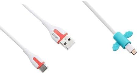 Ldnio LS572 TYPE-C Mobile Phone Cable - White + Silicone Cable Protector With Wings Design For Your Charging Cord - Turquise
