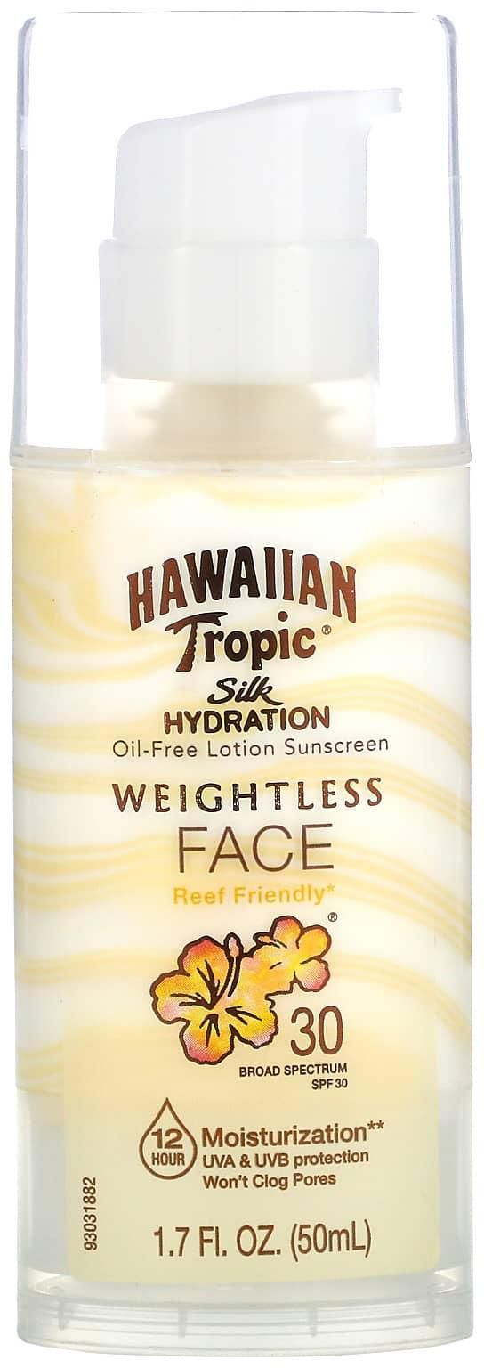Hawaiian Tropic‏, Silk Hydration، كريم واقٍ من الشمس خالٍ من الزيت، بشرة خفيفة، عامل حماية من الشمس SPF 30‎‏، 1.7 أونصة (50 مل)
