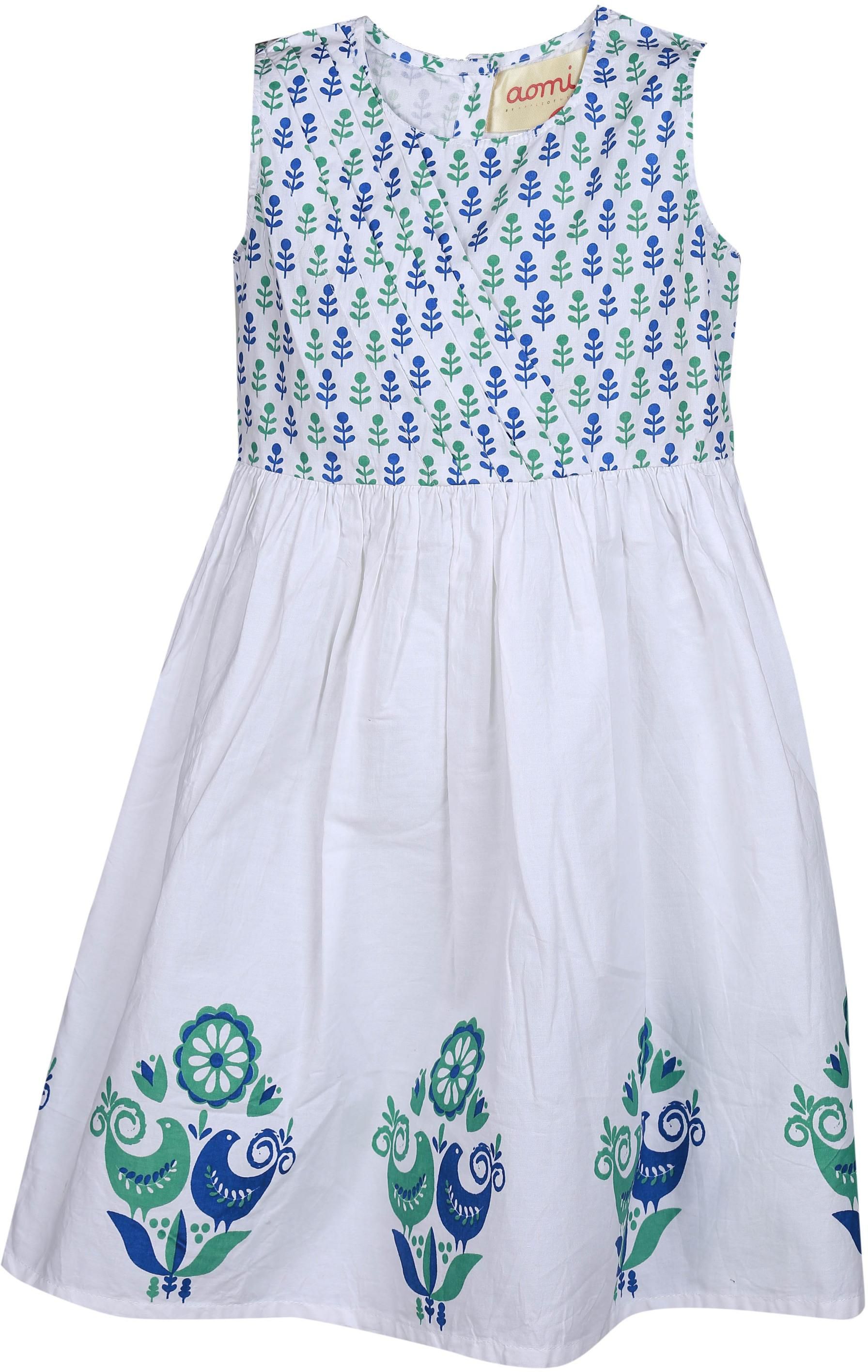 AOMI by Appleofmyi Block Printed Princess Dress B6 White Size 6-7 Years